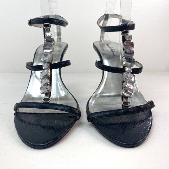 Micheal Antonio Black Rhinestone Womans Sandals Silver Heels Sz 8 Evening Dance - Picture 3 of 13